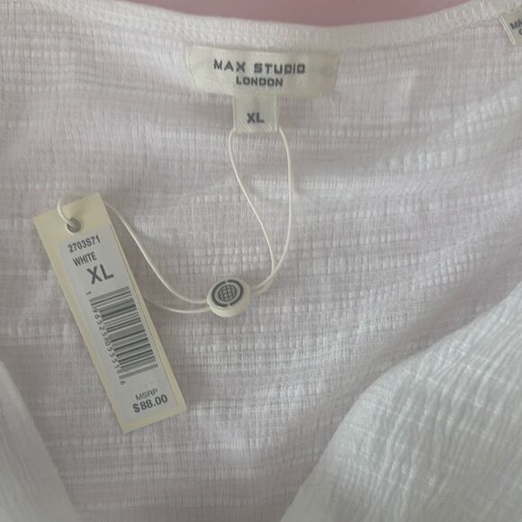 Max Studio White Top Ruched Tie Front Cap Sleeve Blouse - Picture 6 of 7